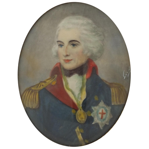 30 - Naval interest oval portrait miniature of Nelson housed in a sectional frame, the miniature 8cm x 6.... 