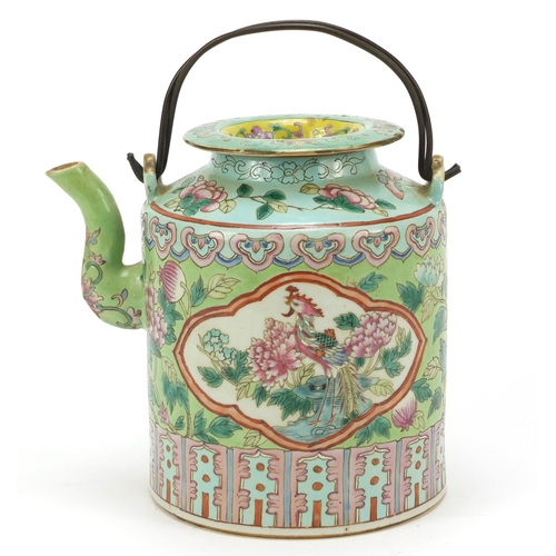 44 - Chinese porcelain Peranakan Straits type teapot hand painted in the famille rose palette with panels... 