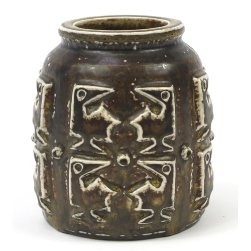177 - Jorgen Mogensen for Royal Copenhagen, stoneware vase decorated in relief with stylised birds, number... 