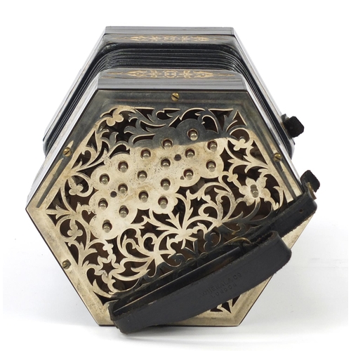 530 - Charles Jeffries, 19th century 39 button concertina with velvet lined case, the concertina having pi... 