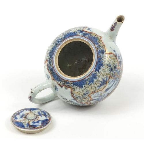 1156 - 18th Century Chinese porcelain teapot, hand painted with landscapes and flowers, 18cm in length