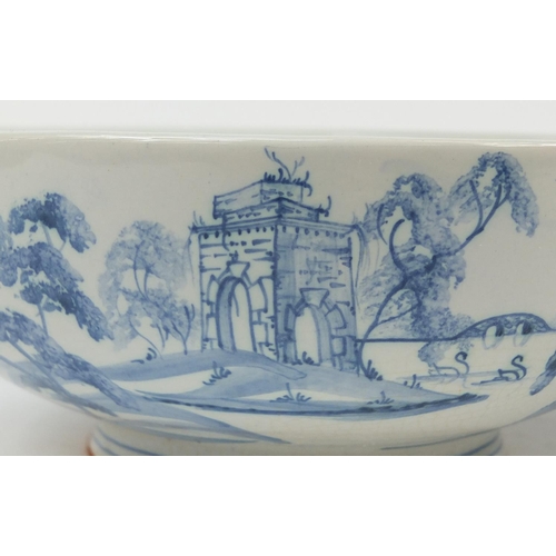 481 - Deborah Sears for Isis, Delftware pottery soap bowl and jug hand painted with Leeds Castle, the larg... 