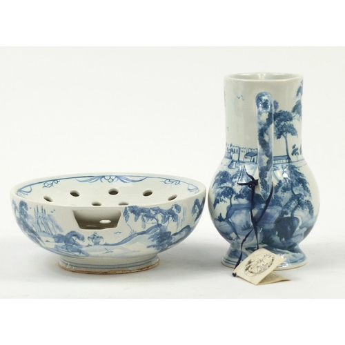 481 - Deborah Sears for Isis, Delftware pottery soap bowl and jug hand painted with Leeds Castle, the larg... 