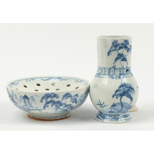 481 - Deborah Sears for Isis, Delftware pottery soap bowl and jug hand painted with Leeds Castle, the larg... 