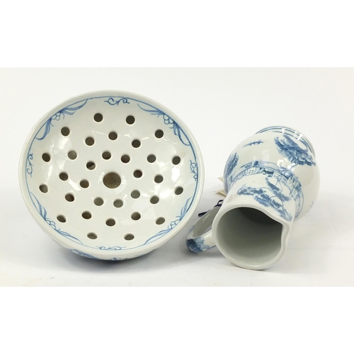 481 - Deborah Sears for Isis, Delftware pottery soap bowl and jug hand painted with Leeds Castle, the larg... 