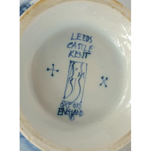 481 - Deborah Sears for Isis, Delftware pottery soap bowl and jug hand painted with Leeds Castle, the larg... 