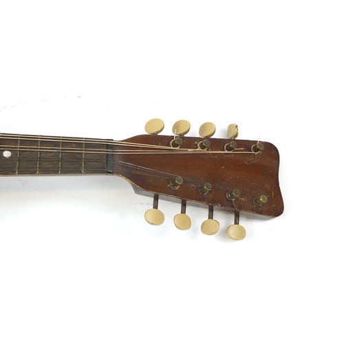 536 - Eight string melon shaped mandolin with case, inscribed Jupiter to the interior, 58.5cm in length