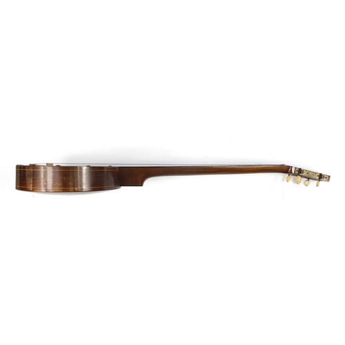 535 - Inlaid rosewood five string banjo with case, 87cm in length