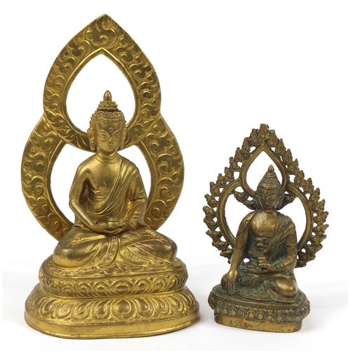 469 - Two figures of Buddha including a bronze example, possibly Thai or from Nepal, the largest 21.5cm hi... 