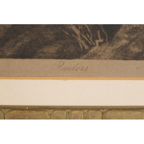 1150 - Herbert Thomas Dicksee RA - Raiders, artist's proof etching, mounted and framed, 67.5cm x 43cm exclu... 