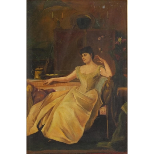 229 - Female in an interior, Italian Impressionist school oil on board, mounted and framed, 58cm x 38cm ex... 