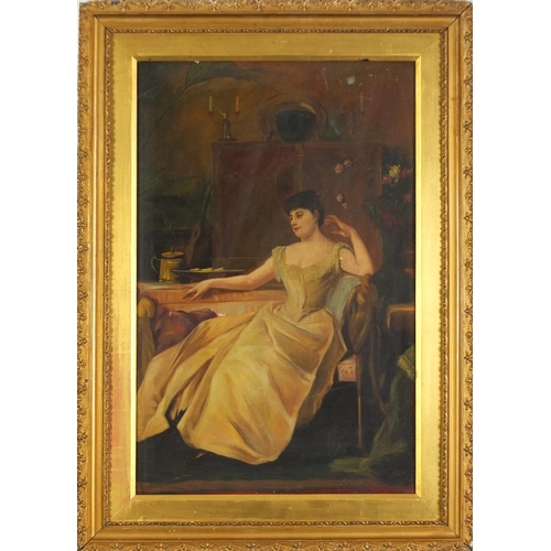 229 - Female in an interior, Italian Impressionist school oil on board, mounted and framed, 58cm x 38cm ex... 