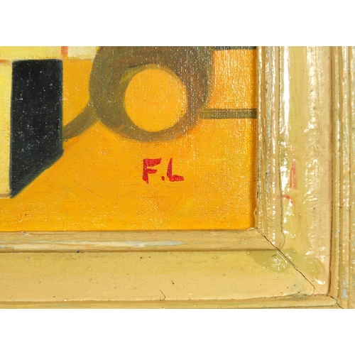 837 - Manner of Fernand Leger - Abstract composition, geometric shapes, French school oil on board, framed... 