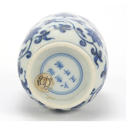 114 - Chinese blue and white porcelain vase hand painted with flower heads amongst scrolling foliage, six ... 