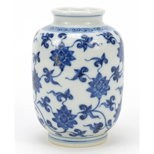 114 - Chinese blue and white porcelain vase hand painted with flower heads amongst scrolling foliage, six ... 