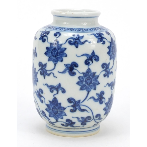 114 - Chinese blue and white porcelain vase hand painted with flower heads amongst scrolling foliage, six ... 