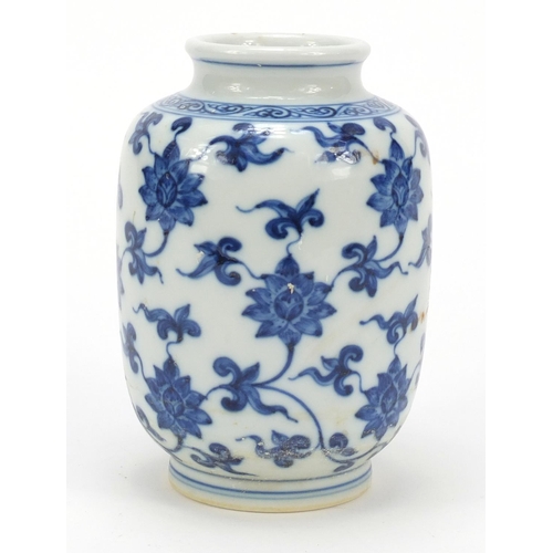 114 - Chinese blue and white porcelain vase hand painted with flower heads amongst scrolling foliage, six ... 