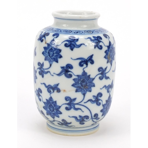 114 - Chinese blue and white porcelain vase hand painted with flower heads amongst scrolling foliage, six ... 