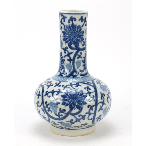 507 - Chinese blue and white porcelain vase hand painted with flower heads amongst scrolling foliage, four... 