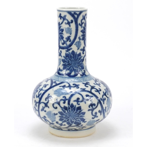 507 - Chinese blue and white porcelain vase hand painted with flower heads amongst scrolling foliage, four... 