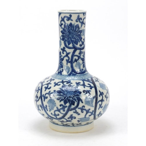 507 - Chinese blue and white porcelain vase hand painted with flower heads amongst scrolling foliage, four... 