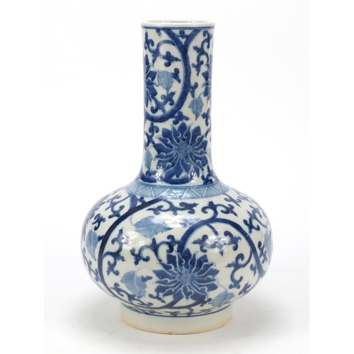 507 - Chinese blue and white porcelain vase hand painted with flower heads amongst scrolling foliage, four... 