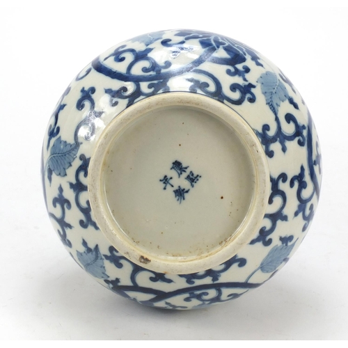 507 - Chinese blue and white porcelain vase hand painted with flower heads amongst scrolling foliage, four... 