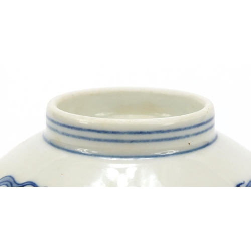 119 - Chinese blue and white porcelain footed bowl hand painted with flowers, six figure character marks t... 