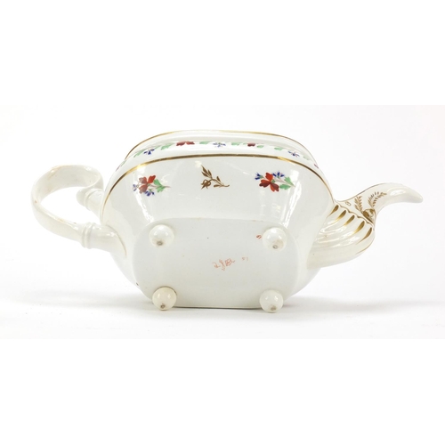 88 - Derby, early 19th century teapot, hand painted and gilded with flowers, painted marks to the base, 3... 