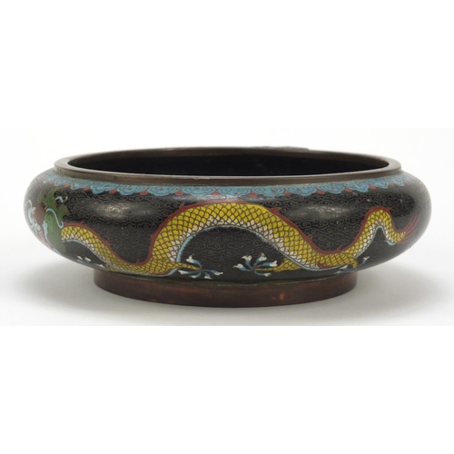 468 - Chinese cloisonné squatted bowl enamelled with dragons amongst clouds, 20cm in diameter