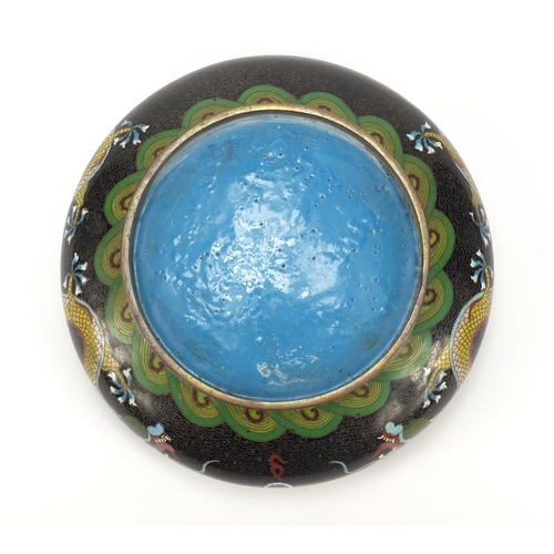 468 - Chinese cloisonné squatted bowl enamelled with dragons amongst clouds, 20cm in diameter