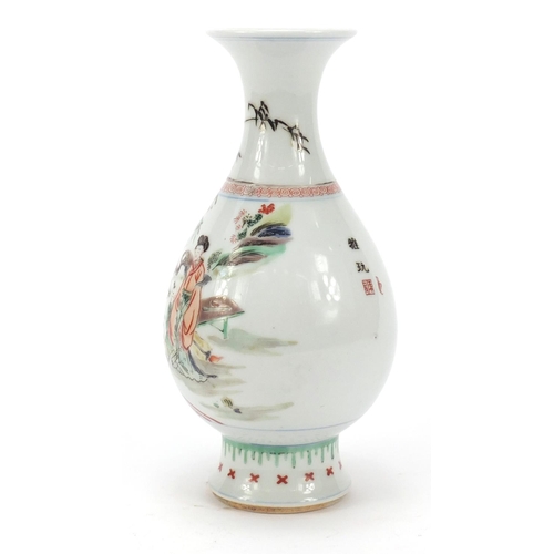 117 - Chinese porcelain vase hand painted in the famille verte palette with figures in a palace setting, c... 