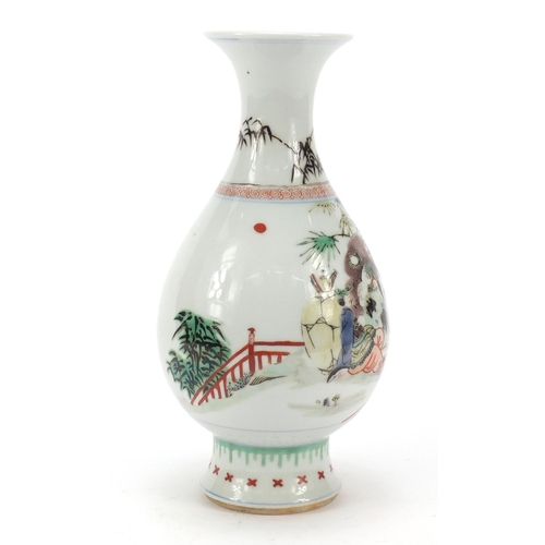 117 - Chinese porcelain vase hand painted in the famille verte palette with figures in a palace setting, c... 