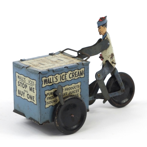1759 - Rare early 20th century tinplate clockwork advertising Wall's Ice Cream tricycle cart, probably Germ... 