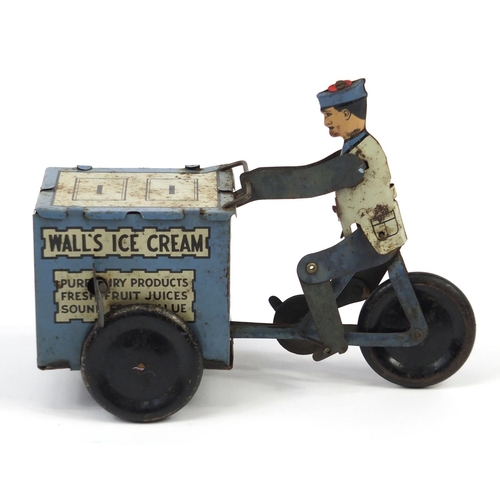 1759 - Rare early 20th century tinplate clockwork advertising Wall's Ice Cream tricycle cart, probably Germ... 