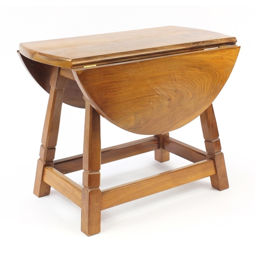 1506 - Alan 'Acornman' Grainger, oak drop leaf occasional table carved with signature acorn, 42cm H x 30cm ... 