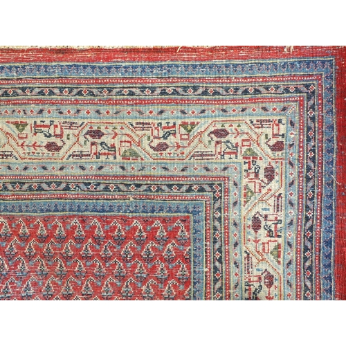 1448 - Rectangular Saraband Hamadan Boteh design rug with repeat central field and with mythical animal des... 