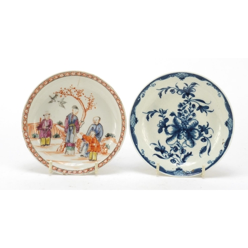 496 - Two 18th century porcelain dishes comprising a Worcester and a Chinese example hand painted in the f... 