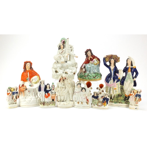 489 - Victorian Staffordshire including flat back figures, the largest 32cm high