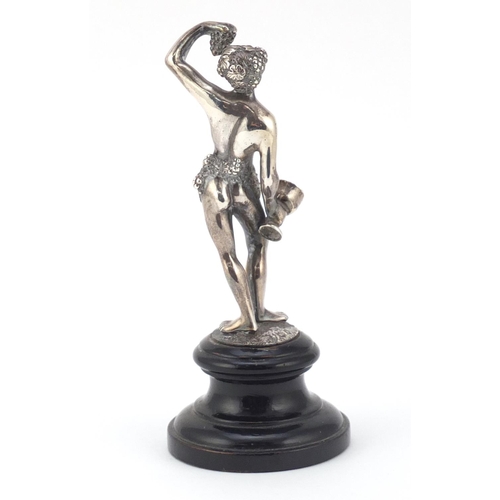 3040 - Walter & John Barnard, 19th century silver figure of Bacchus, raised on an ebonised wood base, 13.5c... 