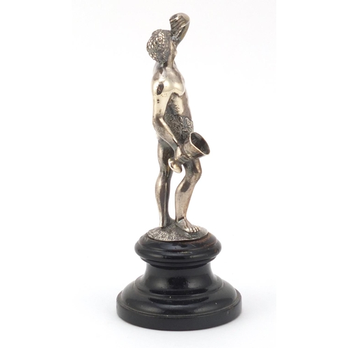 3040 - Walter & John Barnard, 19th century silver figure of Bacchus, raised on an ebonised wood base, 13.5c... 