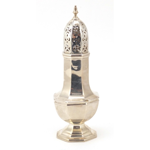 3026 - Goldsmiths & Silversmiths Company Ltd, Edward VII silver baluster shaped caster, housed in a velvet ... 