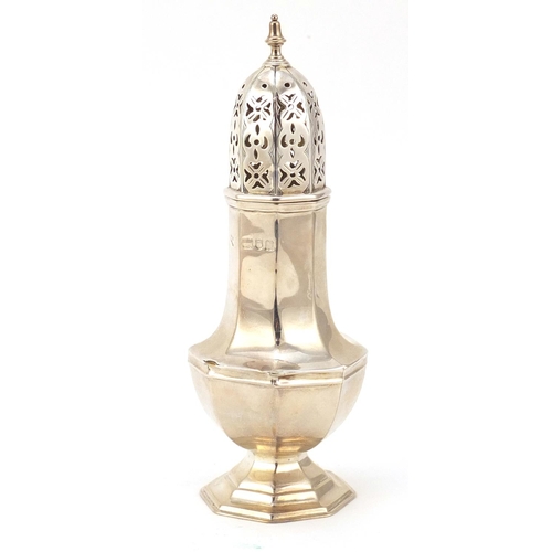 3026 - Goldsmiths & Silversmiths Company Ltd, Edward VII silver baluster shaped caster, housed in a velvet ... 