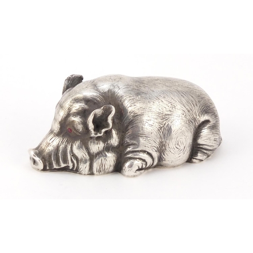 3068 - Russian silver model of a pig with pink glass eyes, impressed marks to the base, 9cm in length, 97.0... 