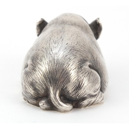 3068 - Russian silver model of a pig with pink glass eyes, impressed marks to the base, 9cm in length, 97.0... 