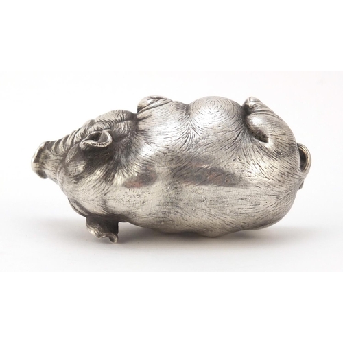 3068 - Russian silver model of a pig with pink glass eyes, impressed marks to the base, 9cm in length, 97.0... 