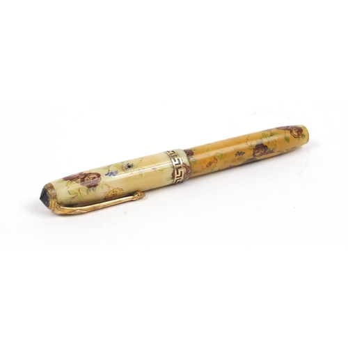 877 - Rare Conway Stewart 22 Floral Blossoms fountain pen with 14ct gold nib
