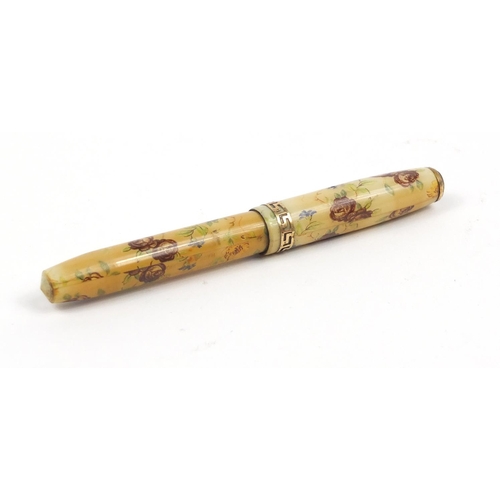 877 - Rare Conway Stewart 22 Floral Blossoms fountain pen with 14ct gold nib