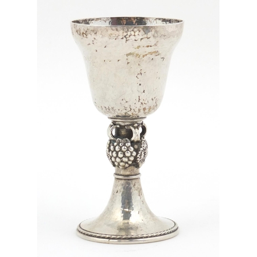 3017 - Omar Ramsden, George VIII Gothic silver goblet with planished decoration, London 1936, 12.2cm high, ... 