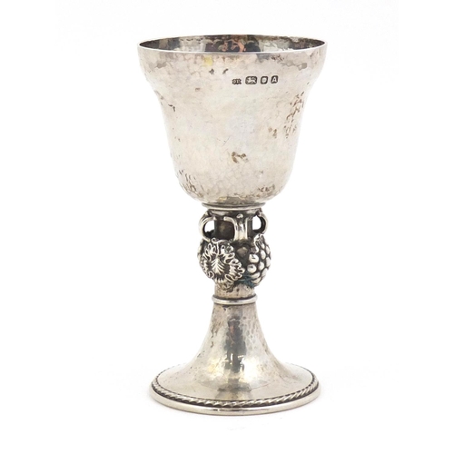3017 - Omar Ramsden, George VIII Gothic silver goblet with planished decoration, London 1936, 12.2cm high, ... 
